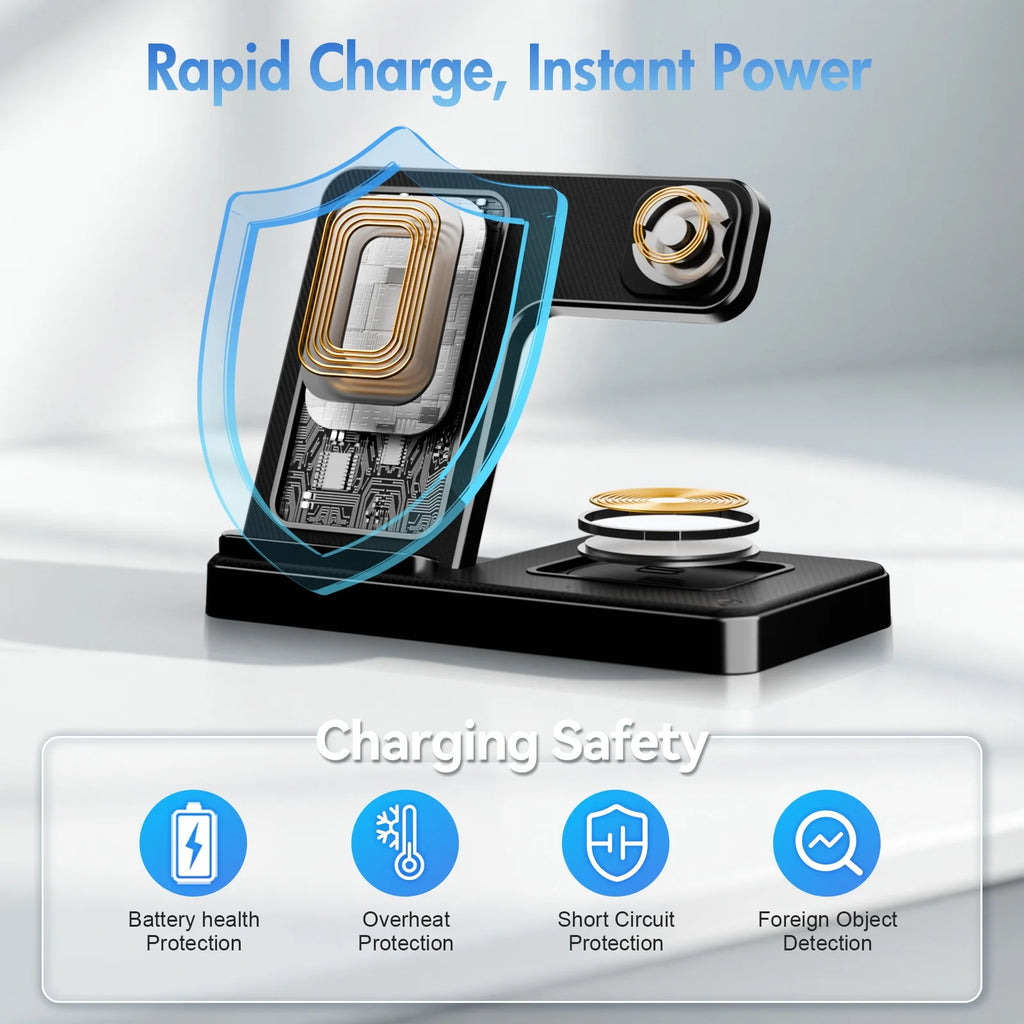 Charging Station,Wirelss Charger,Magnetic Charging Station Compatible with Iphone 17 16 15 14 13 12 11 Pro Max XS Xr,For Iwatch Series 9 8 7 6 5 4 3 2 Se,For Airpods 3 2 Pro,Black,No Adapter