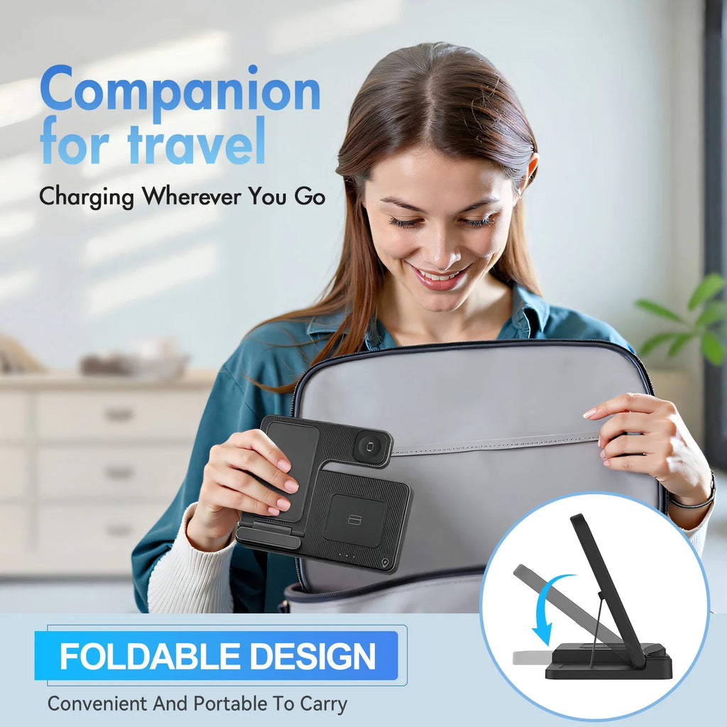 Charging Station,Wirelss Charger,Magnetic Charging Station Compatible with Iphone 17 16 15 14 13 12 11 Pro Max XS Xr,For Iwatch Series 9 8 7 6 5 4 3 2 Se,For Airpods 3 2 Pro,Black,No Adapter